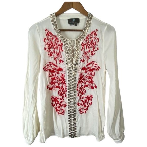 SACHIN & BABI Off White Embroidered Lace Up Silk Top size Small - Picture 1 of 6